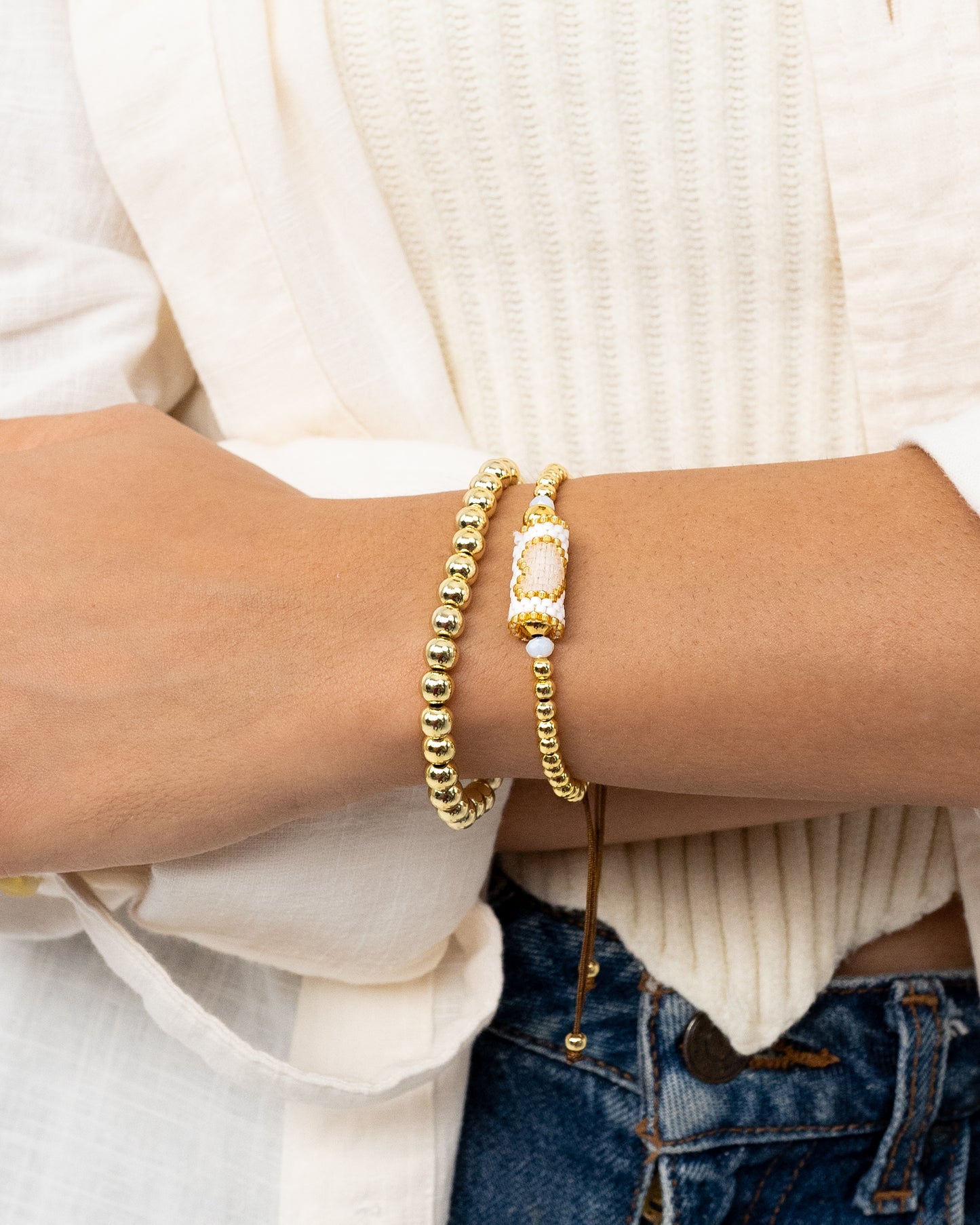 White Heart Charm Bracelet