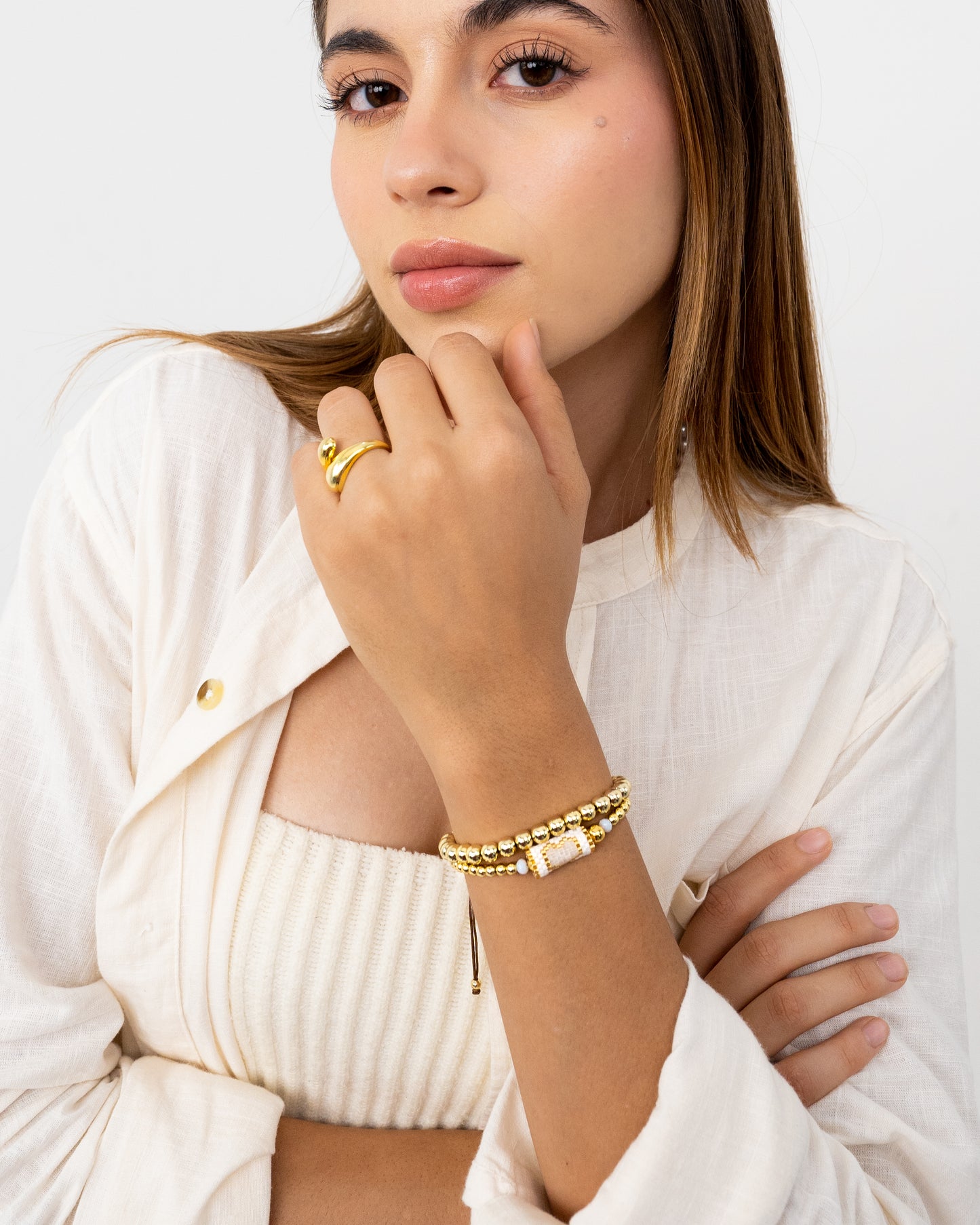 White Heart Charm Bracelet