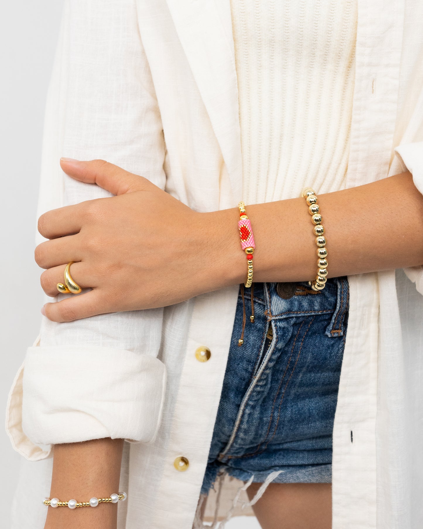 Red and Pink Heart Charm Bracelet