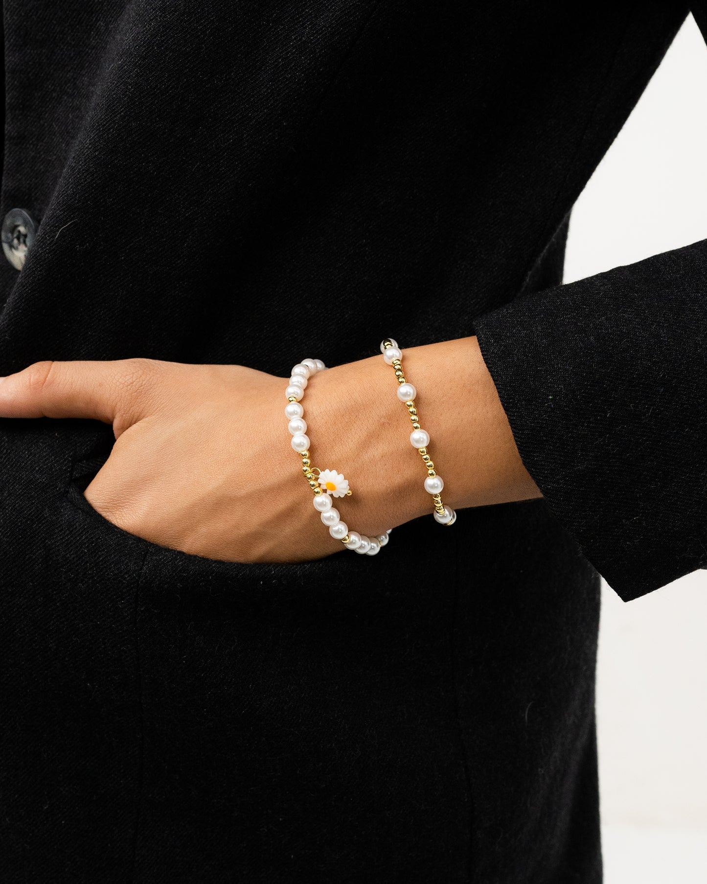 Gold Bead and Pearl Bracelet